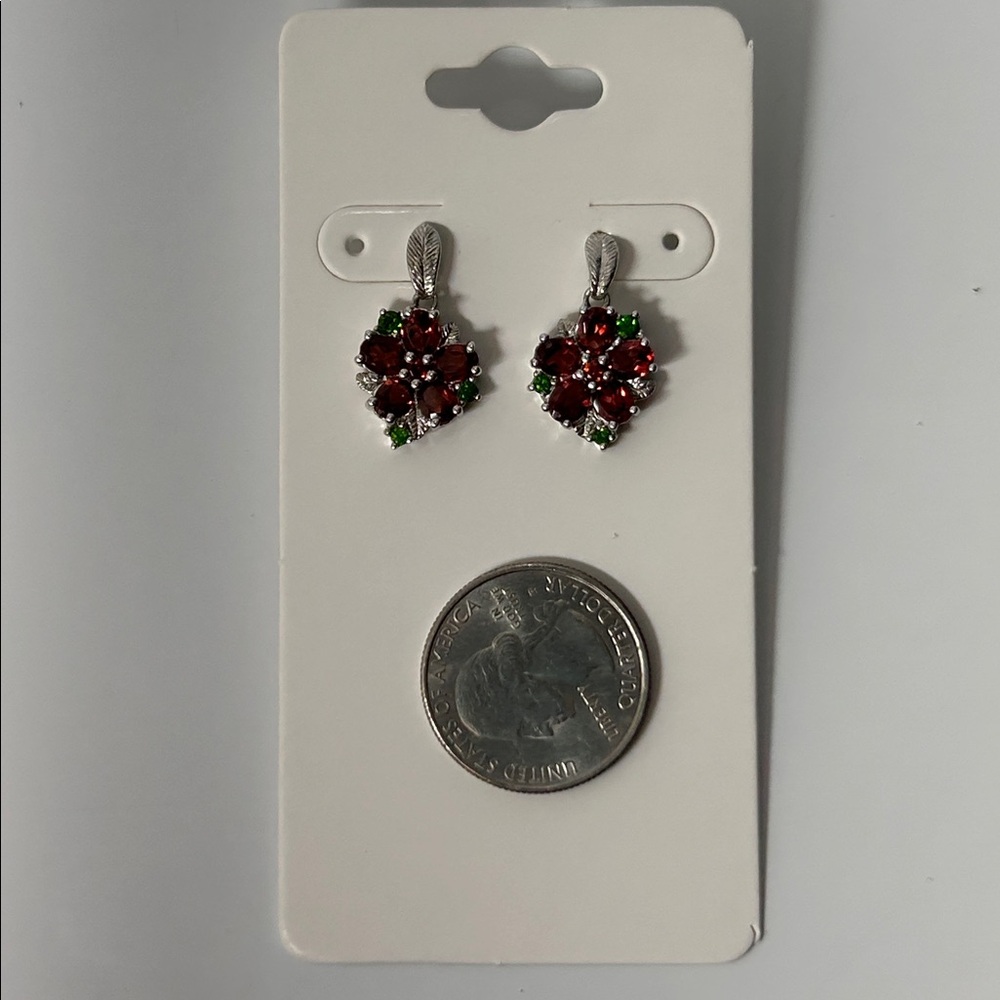NWOT Chuck Clemency Sterling Silver Genuine Gemstone Floral Earrings - Picture 6 of 7